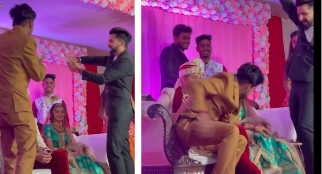 மேடையில் நண்பர்கள் செய்த வேலை..! கடுப்பான மணமகன்!