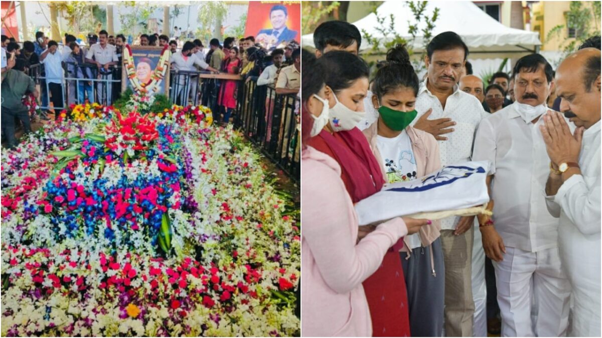 மறைந்த கன்னட நடிகர் புனீத் ராஜ்குமாருக்கு அவரது ரசிகர்கள் அமைத்த வெண்கல சிலை..