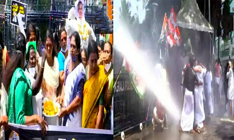 கேரளா தங்க கடத்தல்  முதல்வர்  பினராயி  பதவி விலக  காங்கிரஸ் போராட்டம்..