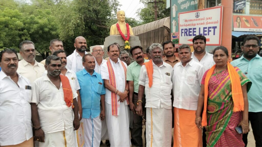 ராஜபாளையத்தில் குமாரசாமி ராஜா திருஉருவ சிலைக்கு அர்ஜுன் சம்பத் மாலை அணிவித்து மரியாதை... - Dhinasari Tamil