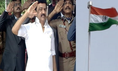 சென்னை ஜார்ஜ் கோட்டையில் சுதந்திர தின விழா-2வது ஆண்டாக தேசிய கொடியை ஏற்றிய  மு.க.ஸ்டாலின்