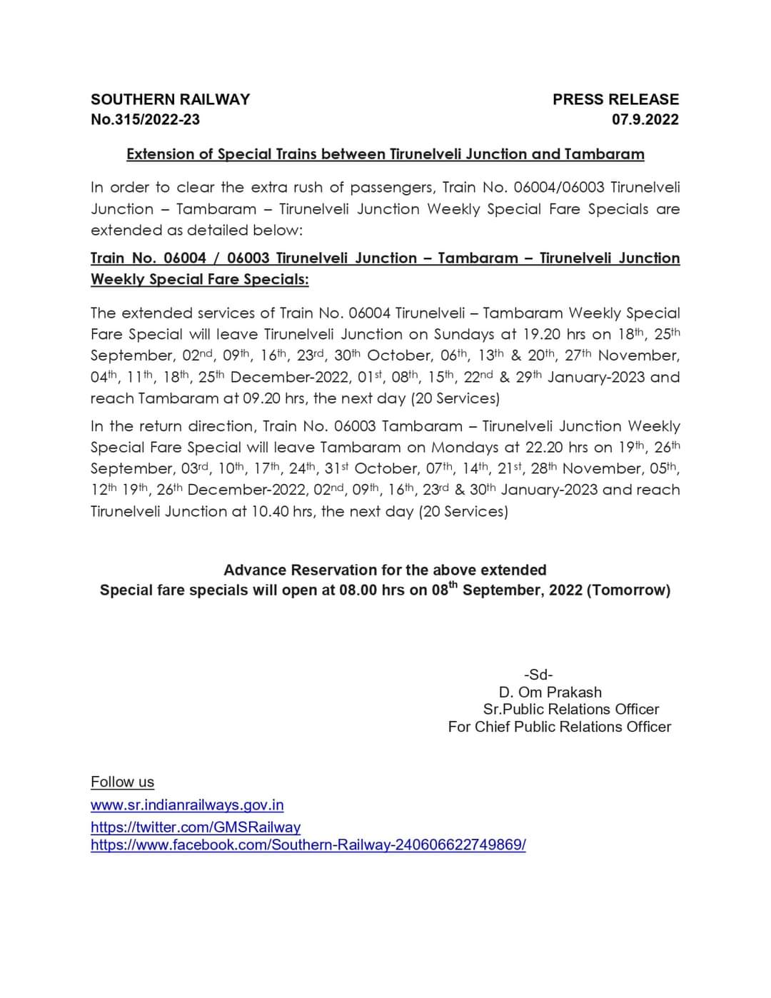 நெல்லை-தாம்பரம்- சிறப்பு இரயில் சேவை  ஜனவரி  இறுதி வரை நீட்டிப்பு ..