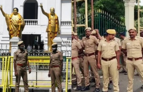 அ.தி.மு.க. அலுவலகத்தில்  பாதுகாப்பு அதிகரிப்பு..