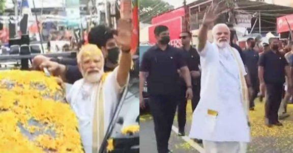 கேரள கலாச்சார வேட்டி, சட்டையுடன் வந்த பிரதமர் மோடி