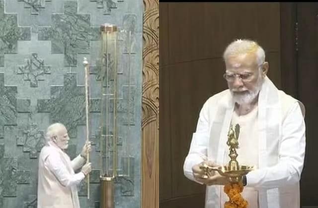 பிரதமரிடம் ஒப்படைக்கப்பட்ட செங்கோல் நாடாளுமன்றத்தில் நிறுவப்பட்டது.. - Dhinasari Tamil