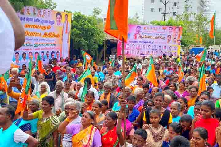 காவிரி மணல் திருட்டு, கனிம வளக் கொள்ளை... ‘விடியா அரசு’க்கு எதிராக கரூர் பாஜக., ஆர்ப்பாட்டம்! - Dhinasari Tamil