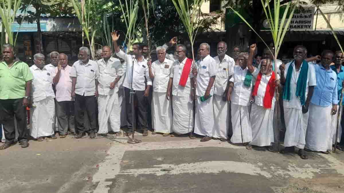 sugarcane farmers protest in madurai - 2026